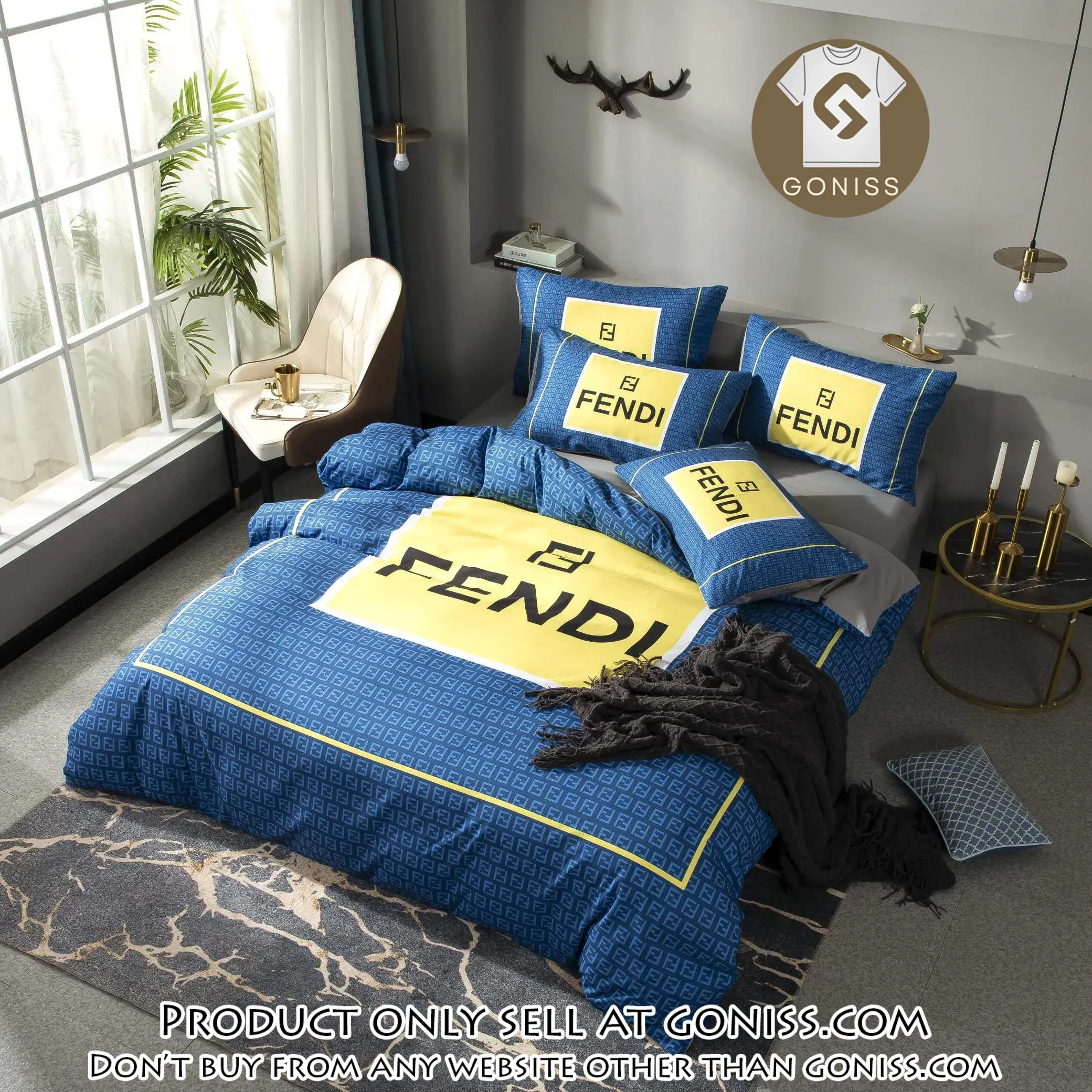Fendi blue luxury brand premium bedding set bedspread duvet cover set home decor gn5424533